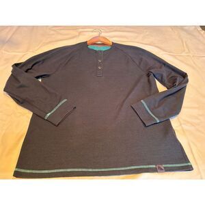 LL Bean Mens Medium Henley Crew Neck Jersey Navy With Teal